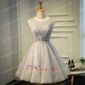 Fangle New Style Silver Lace Pearl Short Dama Dress Group Purchase
