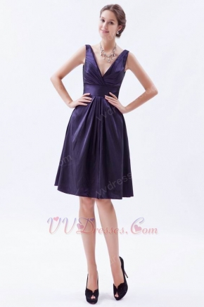 V-Neck Purple Taffeta Mini Homecoming Short Dresses