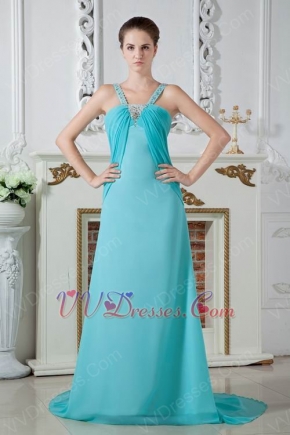 Wholesale Straps V-Neck Turquoise Blue Evening Dress