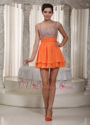 Beaded Embellishment Orange 2019 Short Dresses For Prom Wear Knee Length Sexy