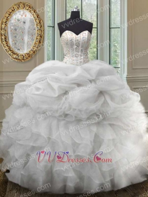 Tapes Beadwork Basque White Quinceanera Ball Gown Puffy Bubble and Ruffles