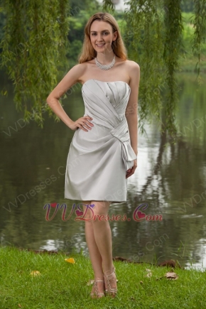 Grey Strapless Mini-length Pleated Bridesmaid Dress Sale