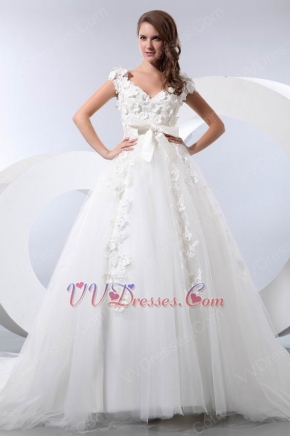 Cheap Flowers Bowknot Design Puffy Wedding Dresses For You