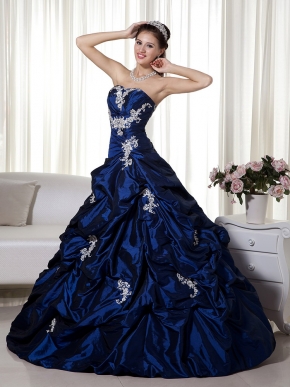 Navy Blue Strapless Trimed Quinceanera Dress By Designer