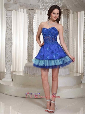 Unique Royal And Sky Blue Layers Prom Dress Waist Translucent