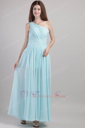 Light Blue Empire One Shoulder Style Prom Dress Pretty