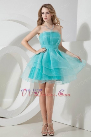 Simple Strapless Layers Turquoise Organza Graduation Dress