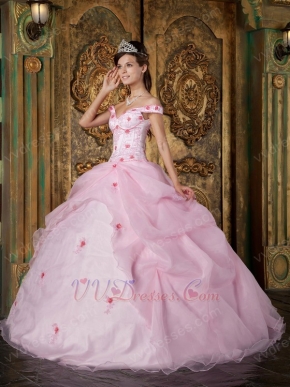 Cute Off Soulder Pink Organza Dress to Quinceanera Party Wear