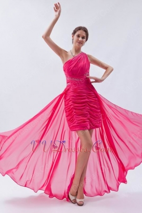 Unique One Shoulder Rose Pink Asymmetrical Cocktail Dress