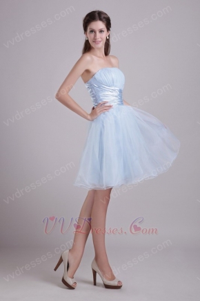 Strapless Baby Blue Organza A-line Short Skirt Prom Dress Online