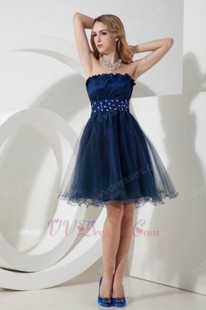 Strapless Knee Length Navy Blue Sweet 16 Dress With Crystals