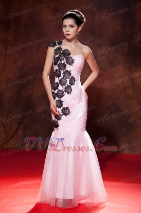 Pink One Shoulder Floor-length Mermaid Occasion Dress With Lace Inexpensive