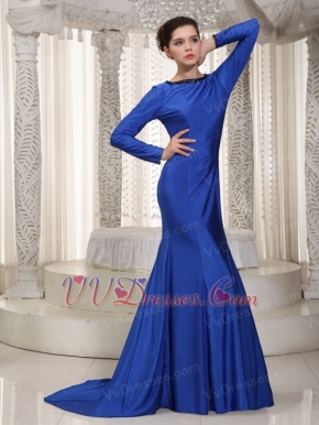 Bateau Stretch Charmeuse Mom Of The Bride Dress With Long Sleeves Modest