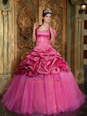 Printed Stripe Fabric Fuchsia Quinceanera Ball Gown With Jacket