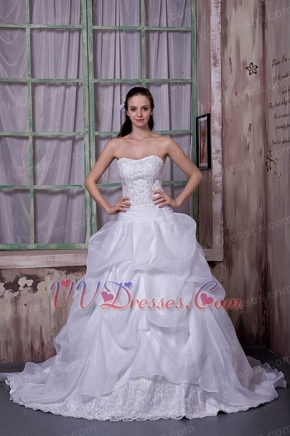 Strapless White Organza Embroideried Wedding Dress Customized Low Price