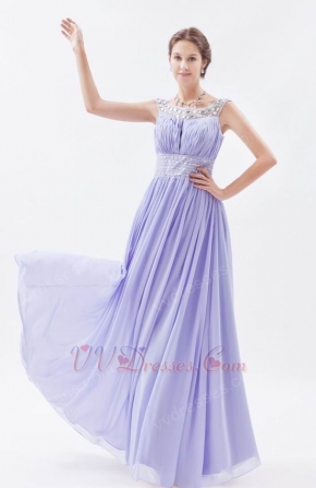 Scoop Lavender Chiffon Fabric Floor Length Prom Dress With Crystals