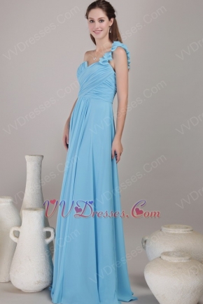 One Shoulder Baby Blue Chiffon Bridesmaid Dress For Cheap