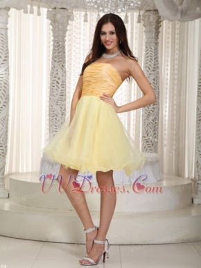 Light Yellow Strapless Cheap Prom Dress Short A-Line Skirt Knee Length Sexy