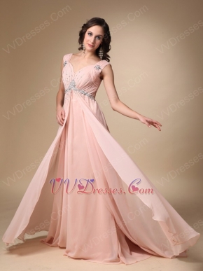 Straps V Neck Backless Bisque Chiffon Top Designer Prom Dress