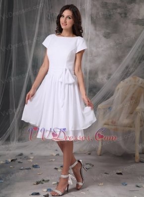 Bateau Neck White Chiffon Short Mother Of The Bride Dress Modest