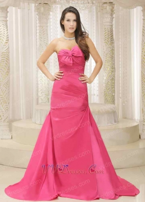 Simple Style Rose Pink Bowknot Prom Dress Ceremony Appropriate