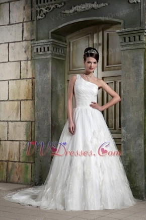 One Shoulder Floor Length Skirt Beautiful Wedding Dress With Feather Low Price