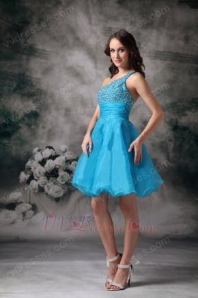 One Shoulder Neck Short Azure Sweet 16 Dress Lovely