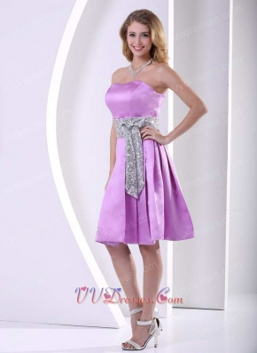 Relucent Lilac Thick Satin Dama Short Prom Dress With Sequins Sash