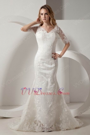 Modest Half 1/2 Sleeves Mermaid Lace Bridal Wedding Gown