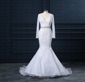 Diamond Belt Details Mermaid Lace Bridal Dress At Cheap Price