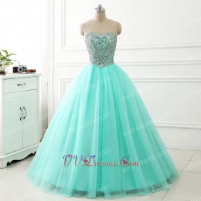 2018 VIP Customized Silver Rhinestones Floor Length Ball Dresses Aqua Mint