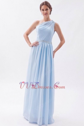 One Shoulder A-line Skirt Baby Blue Chiffon Princess Prom Dress