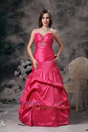 A-line Sweetheart Floor-length Taffeta Fuchsia Party Dress Night Club