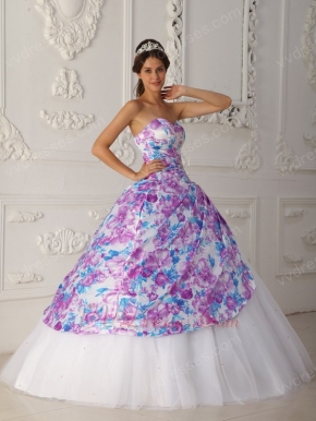 Pretty Sweetheart Printed White Quinceanera Dress Top Designer Listss