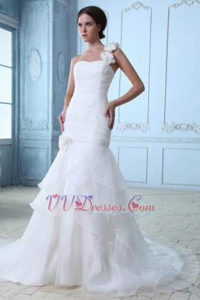 Fashion Flowers Strap Mermaid Layers Organza Princess Wedding Dress