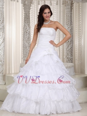 Strapless Handmade Flower Wedding Dress Layers Design Skirt Low Price