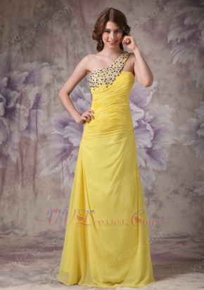 Top Designer 2014 Yellow Dress With One Shoulder Long Skirt