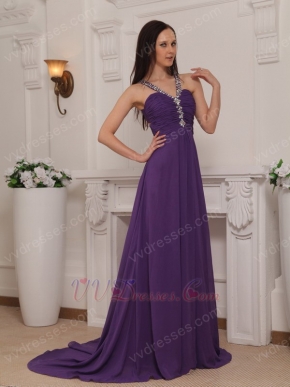 Purple Cross Back V-neck 2014 Top Designer Prom Dress Online