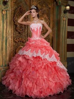 Waltermelon Ruffles Skirt Quinceanera Dress With Applique