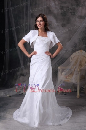 Strapless White Taffeta Mother Of The Bride Dress With Jacket Modest