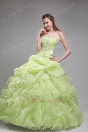 Cheap Spring Green Quinceanera Ruffled Floor Length Dress