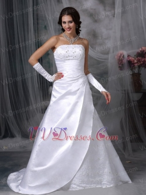 Strapless A-line Silhouette Cheap Wedding Dress With Lace Low Price