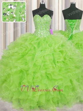 Strips Full Silver Beadwork Spring Green Birthday Party Ball Gown Daughter Gift