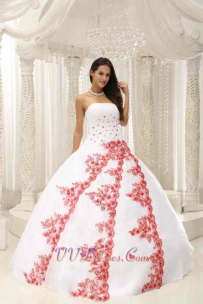 Pretty Court Ball Gown White With Three Layers Red Lacework Design