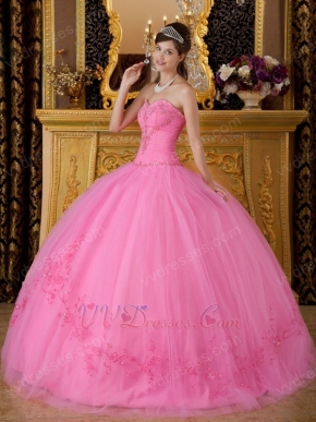 Best Deals Pink Quinceanera Gown With Embroidered Skirt Bottom