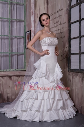 Best Seller Strapless Ruffled Layers Skirt Wedding Dress Manufacturer Low Price
