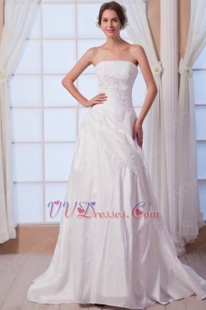 Fashional Strapless Applique Bodice Ivory Taffeta Wedding Dress