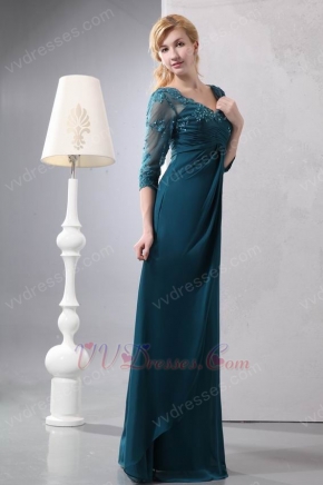 Strong Blue Half Lace Sleeves Mother Of The Bride Dress