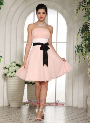 Strapless Girls Bridesmaid Dress Blush With Black Belt