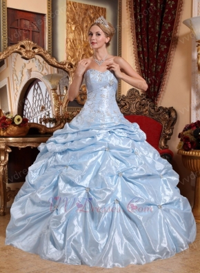 Baby Blue Embroidered Quinceanera Dress With Picks up Details